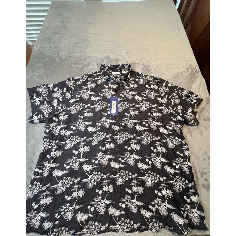 Caribbean Mens Shirt 4XB Gray White Hawaiian Camp Big Tall Tropical NWT
